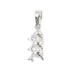Pendentif Argent Massif - 3 Dauphins Avec Yeux CZ - Collier Fantaisie Unisexe