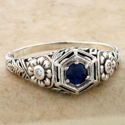 GENUINE Sapph.  ART NOUVEAU STYLE 925 STERLING SILVER CLASSIC DESIGN RING  960X