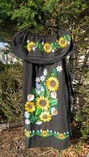 Gorgeous Mexican Dress In White With Multi Color Embroidery Crochet Sz L