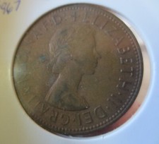 1967 Great Britain 1 One Penny Queen Elizabeth II Large Cent World Coin A