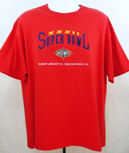Vintage 90's Broncos First Super Bowl T Shirt 1998 Mens XL Red Embroidered - Picture 2 of 7