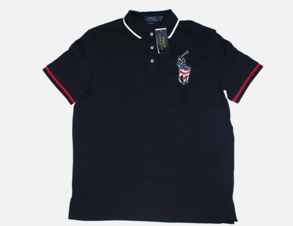 Ralph Lauren Olympic Team USA Flag Stars Stripes Big Pony Classic Fit Polo Shirt