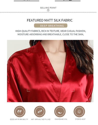 Women's pajamas imitation silk lace up sexy long bathrobe cardigan home clothing - Picture 11 of 21