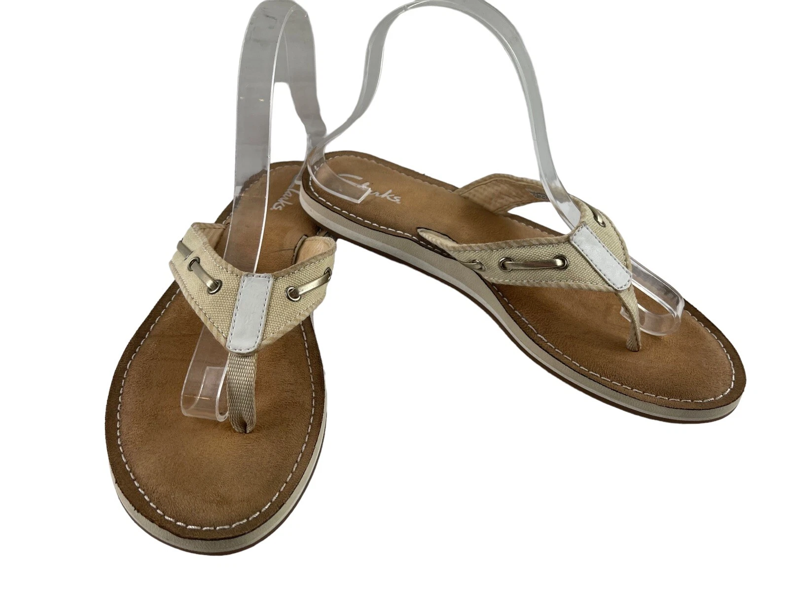 Scarpe Clarks Flo Cherrymore sandali comodi marrone beige 9 M punta tela