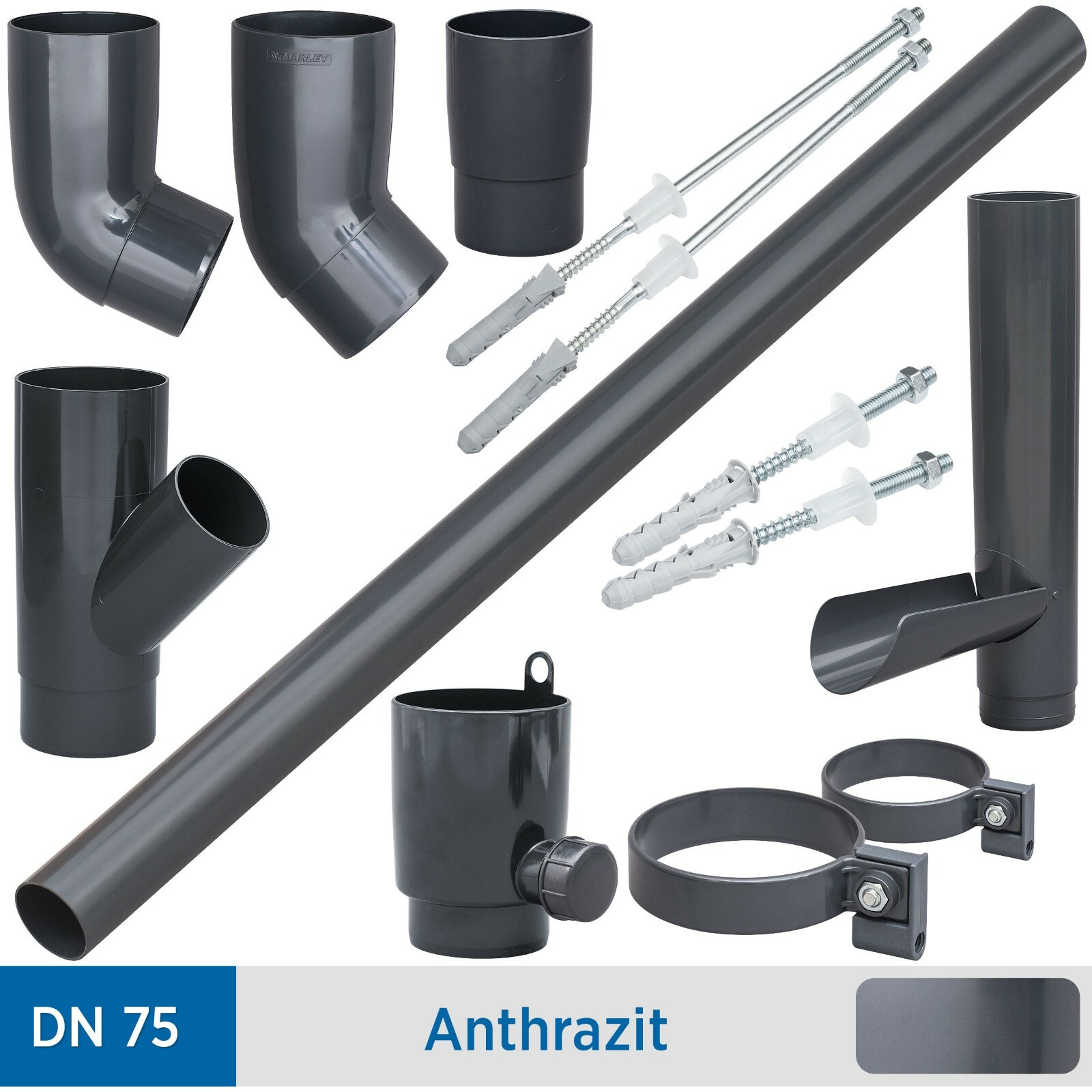 Marley Continental Dachrinnen Fallrohrsystem DN75 Farbe Anthrazit RAL