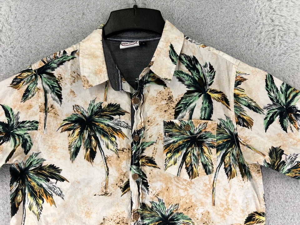 Camisa Ron Jon Surf Shop Para Hombre Pequeña Beige Verde Floral Palma Hawaiana 100% Algodón Foto 4 de 4