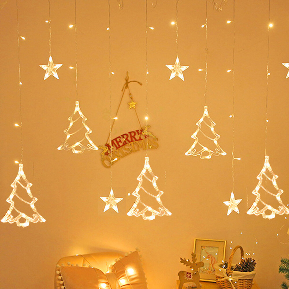 Window Curtain Lights Christmas Icicle Bell Tree Deer Star Fairy String