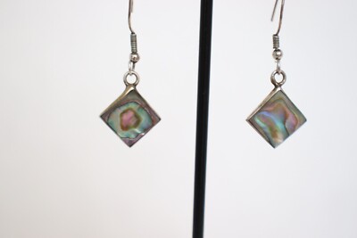 Sterling Silver Vint. Abalone Dangle Earrings, ? Mark, Probably Native American