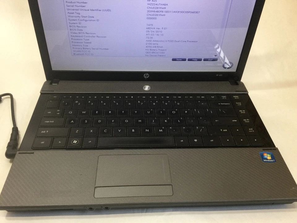 HP 425 - AMD ATHLON II P320 - 4GB RAM - BOOTS TO BIOS - READ DESCRIPTION - BB!!! - Image 2 of 4