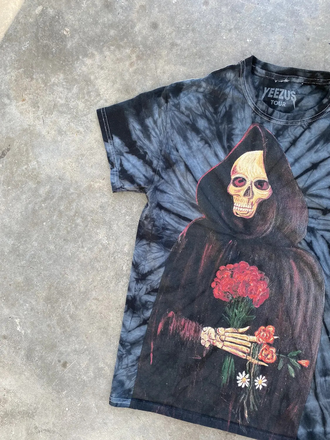 RARE Kanye West Yeezus Wes Lang Reaper Tie Dye Tee Small Skull Roses image 2