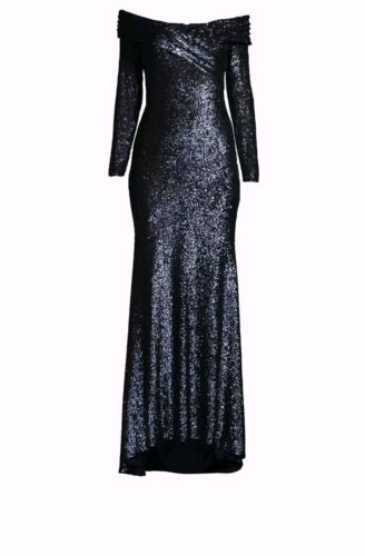 Donna Karan New York Social Signature Off Shoulder Sequin Gown Women's 16 Navy - Picture 4 of 9