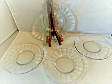 PLATES CLEAR GLASS PANEL PLEATED 6 INCHES ROUND, SET OF 4, UNKNOWN MAKER