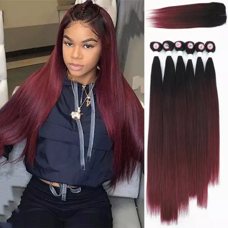 Windy Long Middle Part Black Red Ombre