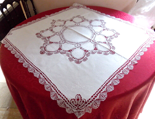 NAPPE A THE SURNAPPE BRODEE MAIN POINT DE CLUNY BLANCHE 90CM AGLAE *** - Picture 3 of 4