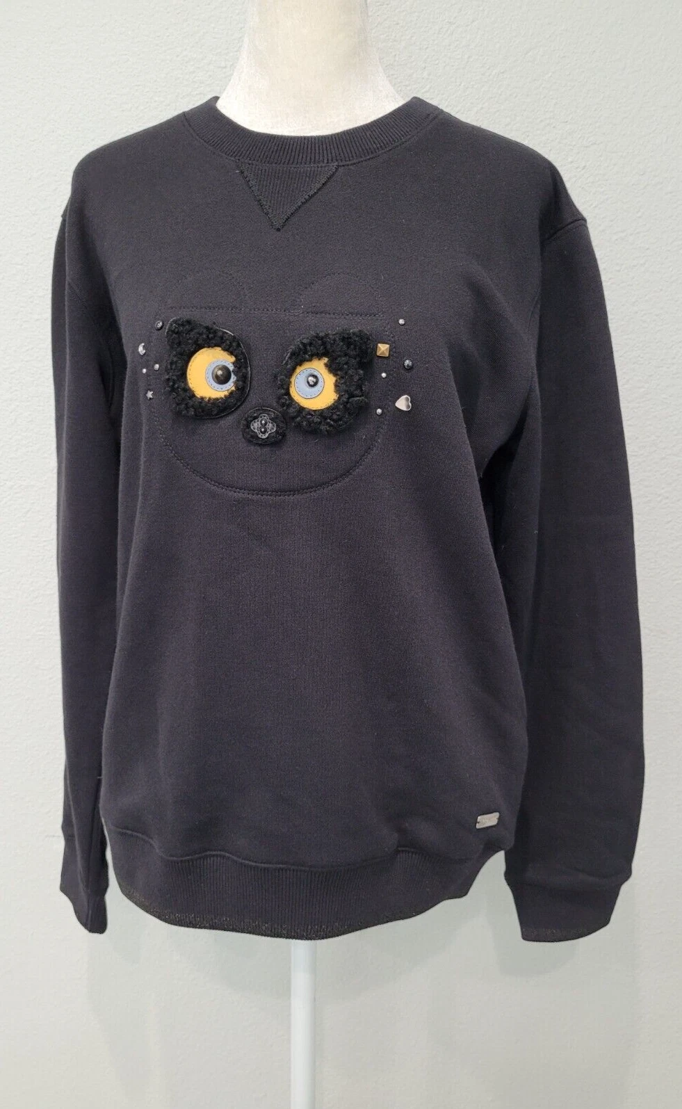 Felpa Coach Edizione Limitata Shearling Trim Borchie Orso Taglia S Nera