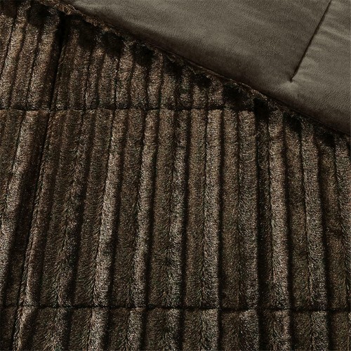 SET PIUMONE ACCOGLIENTE ULTRA MORBIDO PELUCHE MARRONE CIOCCOLATO PELLICCIA LUSSO MODERNO - Foto 2 di 3