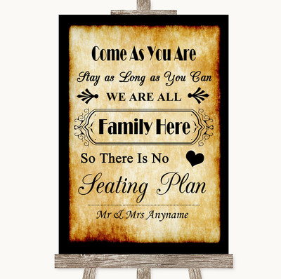 Western All Family ohne Sitzplan personalisiert Hochzeitsschild