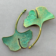 Verdigris Ginkgo Leaf 2 Loop Links 46x32mm Antique Brass Plated Alloy Q4 Per Pkg