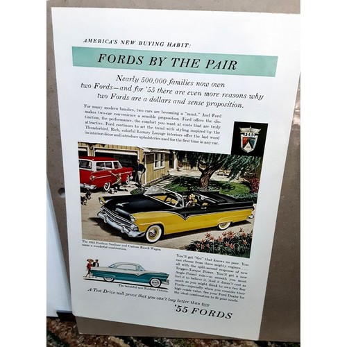 Vintage 1955 Ford Fairlane Sunliner Victoria Print Ad — Classic Auto Art