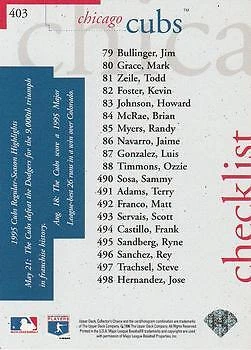 1996 Collector's Choice #403 Cubs Checklist - Image 2 of 2