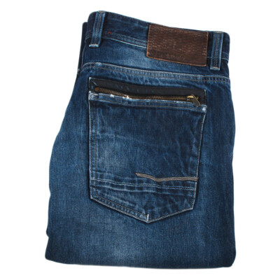 RD blaue Jeans W34 L32 Herren CHRIS ZIPP Relaxed Stone Wash Industrie-Denim-Hose
