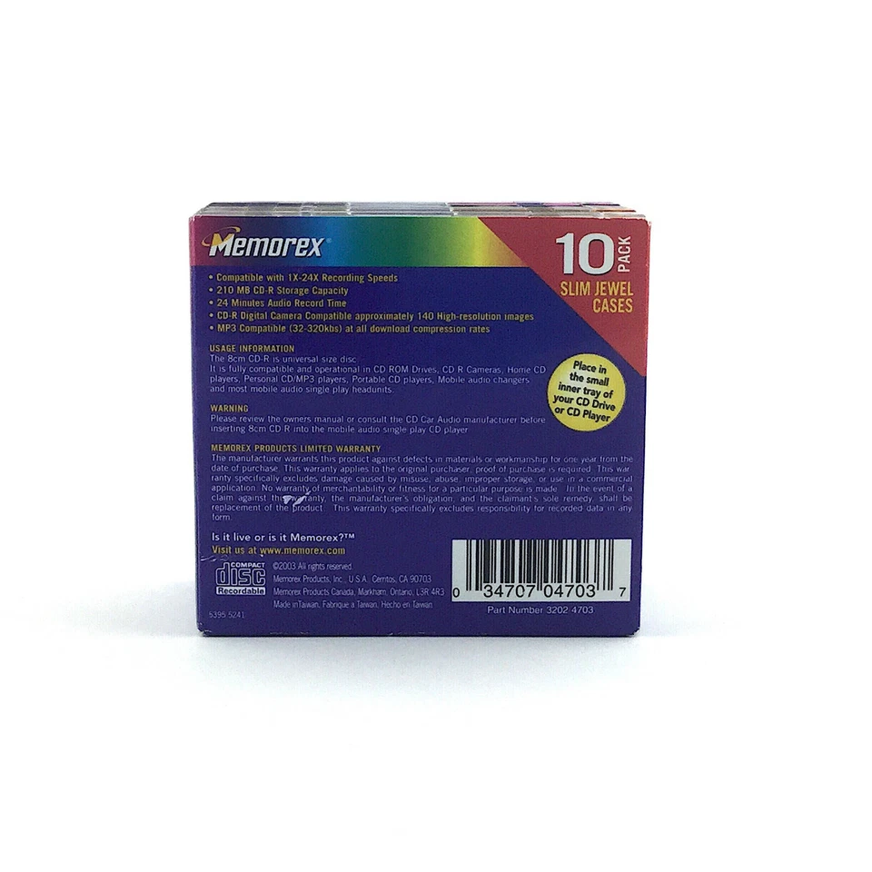Memorex Cool Colors Pocket CD-R 210 MB, paquete de 10 - 24 min - 24x multi velocidad Foto 2 de 4