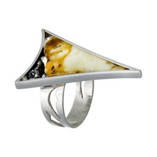 Exquisite Genuine Baltic Amber Ring 925 Sterling Silver White Color