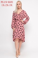 Womens Plus Size Mauve Pink Polka Dot Wrap Dress 2XL Long Sleeve High Low
