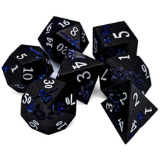 Black & Blue Plum Blossom Solid Metal DND Dice Set Polyhedral Dungeons Dragons
