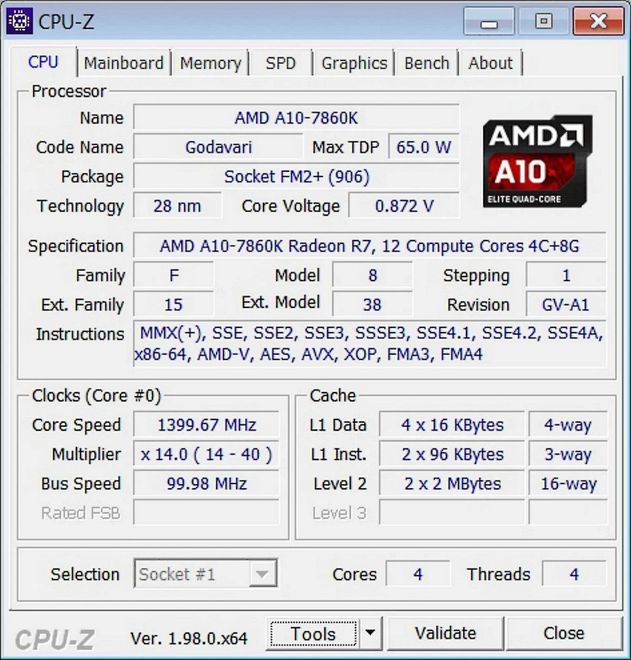 AMD A10-7860K, 3,6 GHz, APU, IGPU Radeon R7, AD786KYBI44JC, Socket FM2+, CPU - Imagen 4 de 4