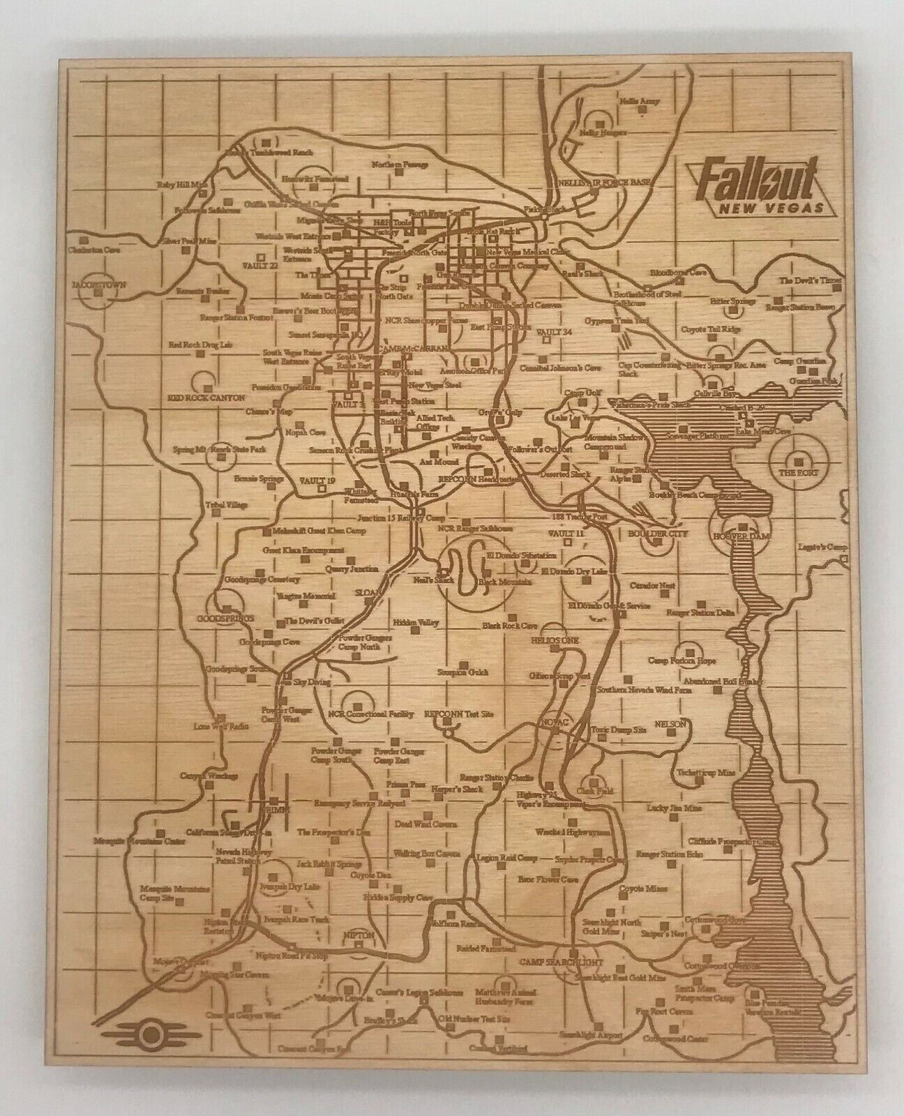 Engraved Map of Fallout New Vegas on Baltic Birch