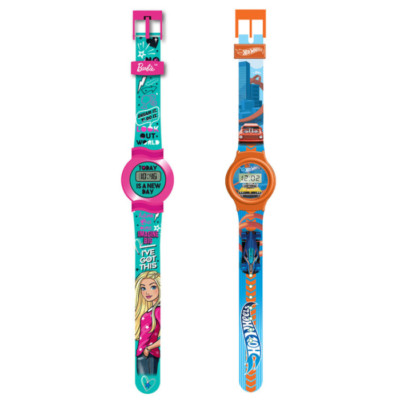 KINDER 5 FUNKTIONEN DIGITAL LCD UHR KAUTSCHUK ARMBAND ALTER 3+ - BARBIE & HOT WHEELS 