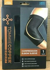 Tommie Copper Compression Elbow Sleeve Joint Pain Relief L/XL Black -  D19
