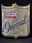 VINTAGE 1950'S Atlantic Imperial Gasoline Gas Pump Chrome Shield Sign~EXCELLENT!