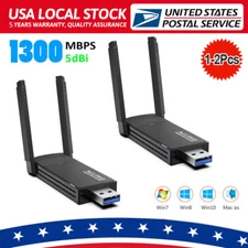 2X1 USB 3.0 Wireless WIFI Adapter 1300Mbps Long Range Dongle Dual Band Network
