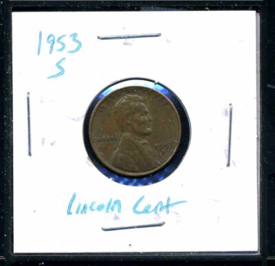 Lincoln Wheat Cent 1953 S Average Circulated United States 1 Penny Coin #3381