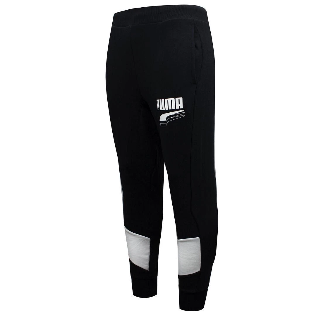 Puma Rebel Block Stretch Waist Bottoms Black White Mens Track Pants 582742  01 | eBay