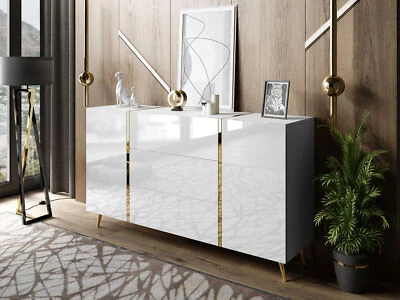 Kommode ONYX goldenen Beinen Sideboard Hochglanz Push-Open 158 cm - Bild 1 von 4