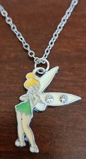 Disney Princess Tinker Bell Charm Pendant on Silver Colored Chain Fairy in Green