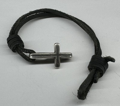 James Avery Silver Cross Leather Bracelet Inches