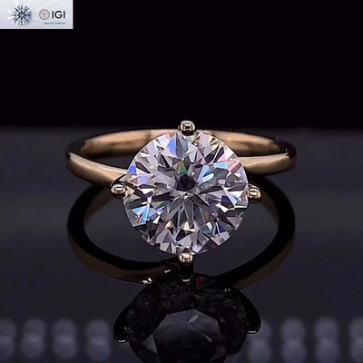 2.00Ct Round Cut G VVS2 IGI Lab Grown Diamond Engagement Ring In 14K Yellow Gold