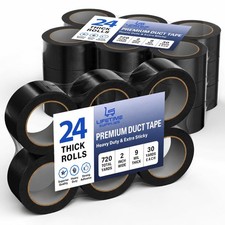 2" x 30 Yards Black Heavy Duct Tape 9 Mil for Indoor and Outdoor Repair 24 pack