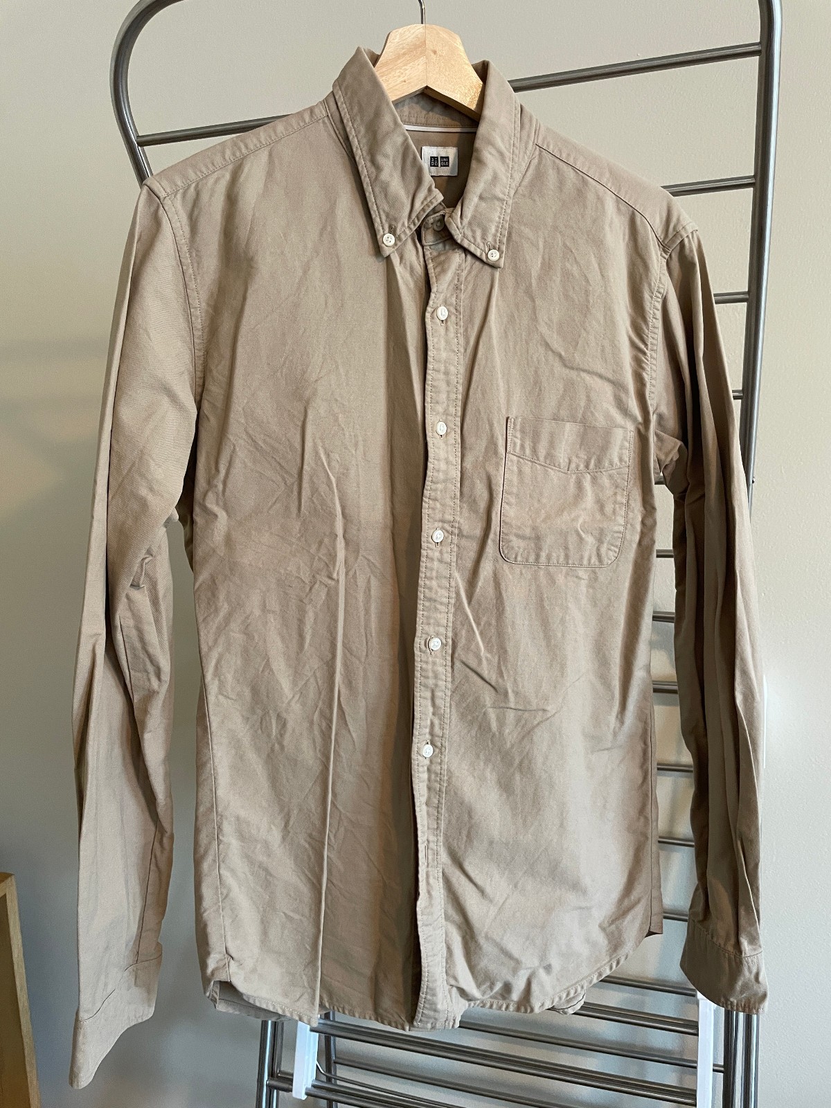 Uniqlo Mens Medium Tan Brown Long Sleeve Oxford Shirt Button Up
