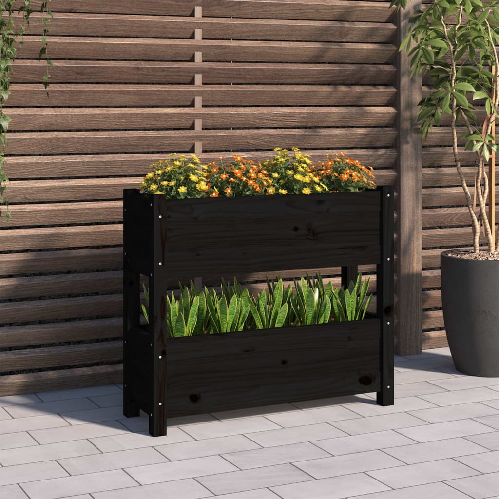 vidaXL Fioriera Nera in Legno Massello 77x25x66 cm | Solida e Robusta