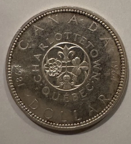 1964 Canadian Silver Dollar Coin Quebec Centennial 1864 Canada Charlottetown