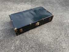 Vintage Antique Storage Trunk Suitcase Black Wood Case Handles Brass Hardware