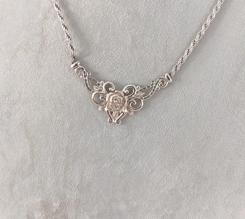1980's Beverly Hills Sterling Silver Rose Pendant w/ 925 Necklace 16" W/ Case - Picture 2 of 5