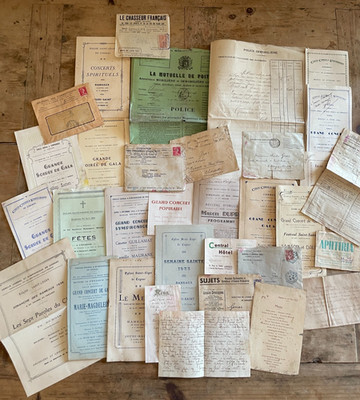 Antique French 33 Ephemera Gala Programs Menus Hand written letters Junk Journal
