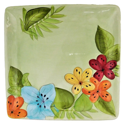 Gates Wear Square Green 11'' Plate Tray Jungle Flowers Vintage