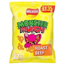 MONSTER MUNCH CRISPS SHARE BAGS FULL CASE OF 18 BEEF Flavour x 72g - £23.99